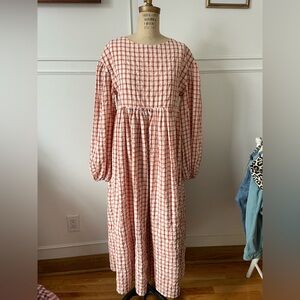 UO Ghospell Sunrise Checkered Oversized Midi Dress